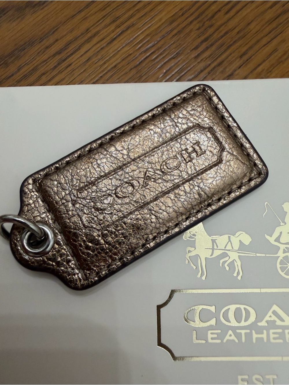 COACH Bronze Crinkle Leather Hang Tag Charm